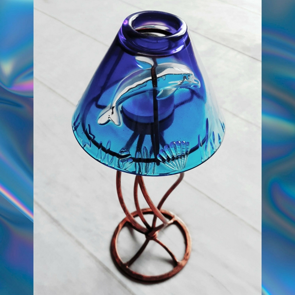 PAINTED DESERT Illuminations Candleholders Glass Blue Dolphin Tea Light Lamp - Picture 2 of 6